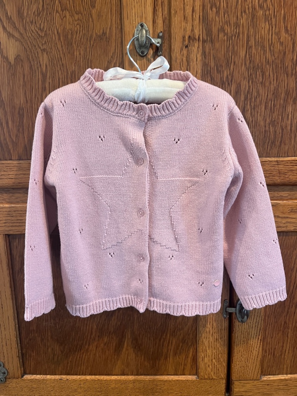 Girls' Pink Star Knit Cardigan - Soft Button-Up Sweater